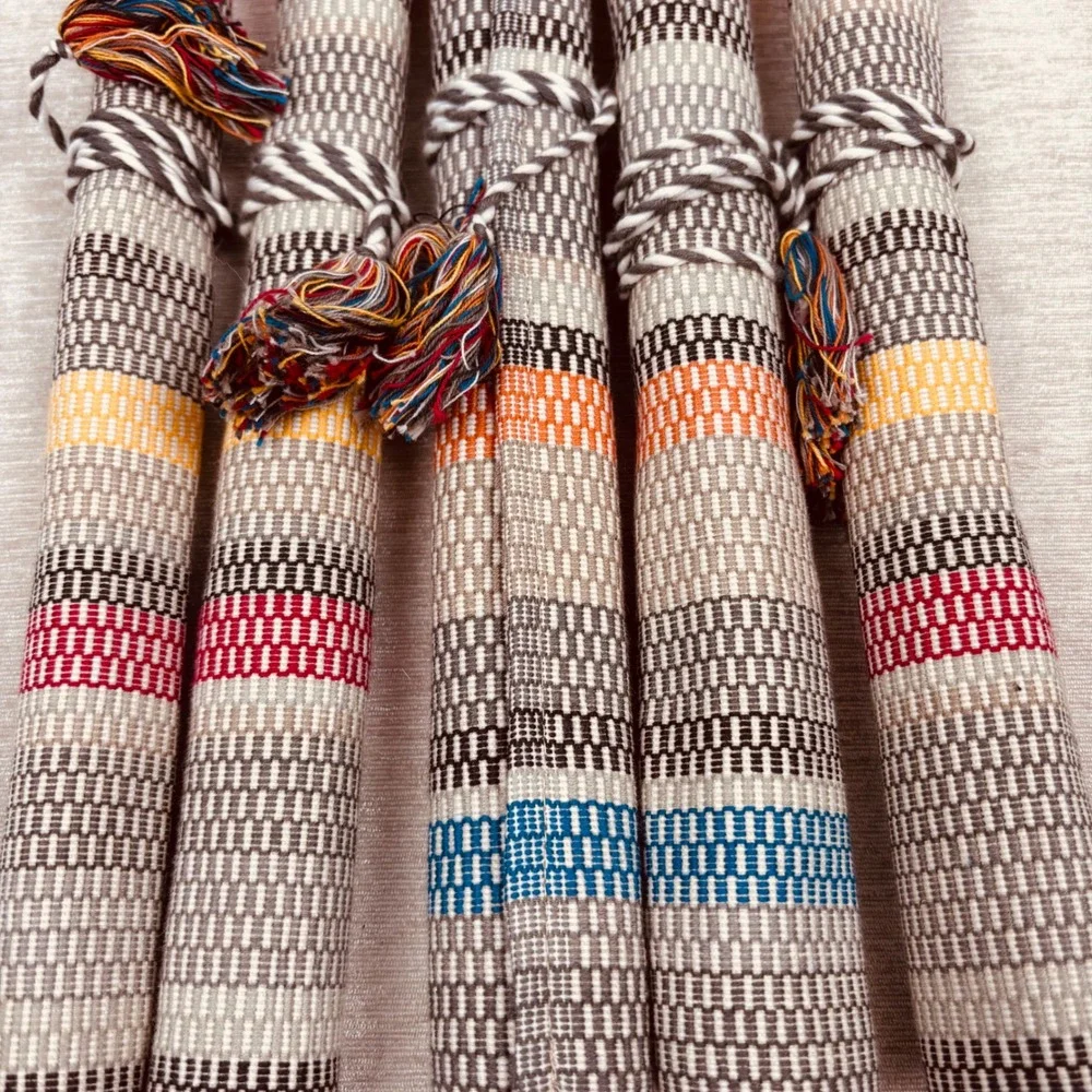Crate & Barrel Woven Placemats Tassel Tie Colorido Gray Cotton Set of 5 LIKE NEW